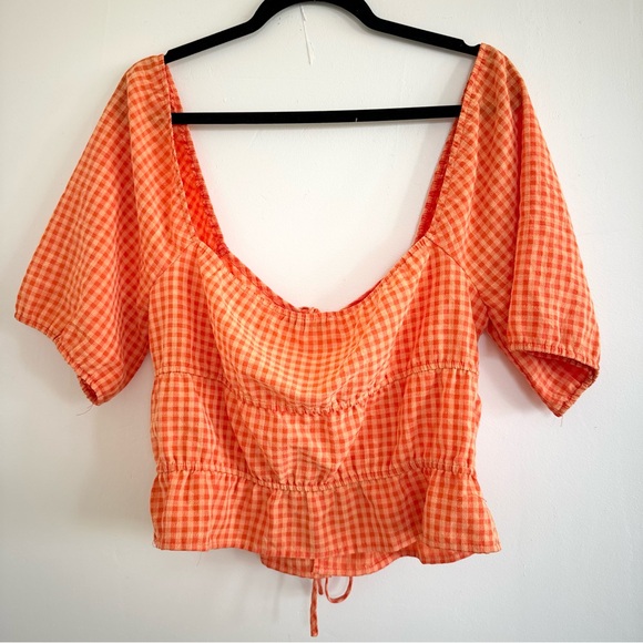 Louna Orange Gingham Puff Sleeve Tie Top - Picture 6 of 7